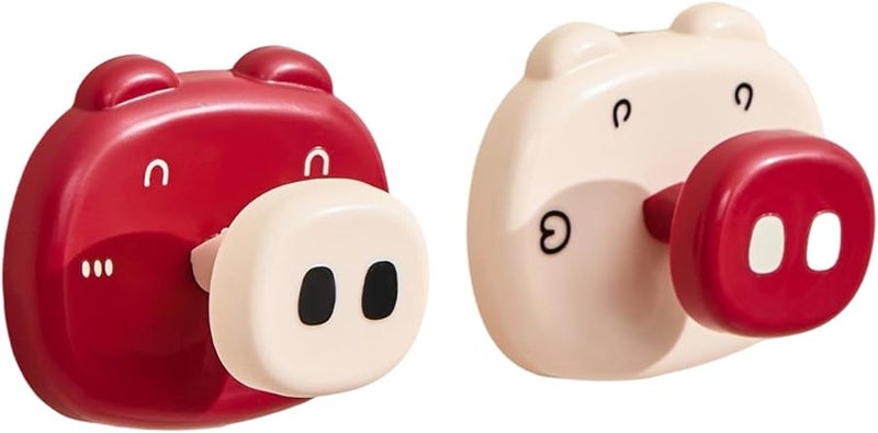 Red Cartoon Pig Wall Hooks 2 Pack Removable Adhesive Storage for Home Organization - Image 1